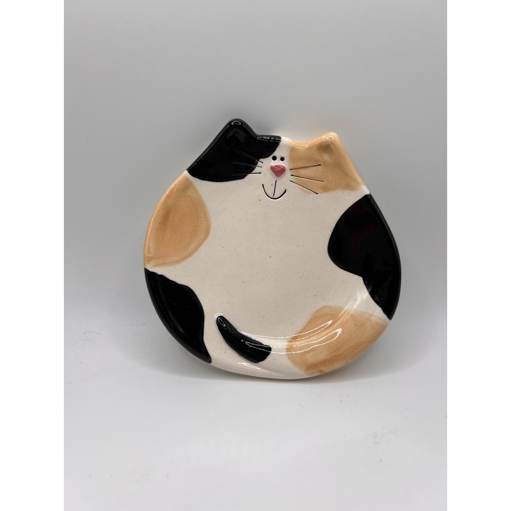 Calico Cat Brown & Black Ceramic Spoon Rest Tea Bag Holder August Ceramics Cute